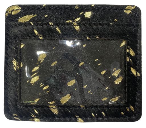Black and Gold Acid Wash Hair on Cowhide Slim Card Wallet #2